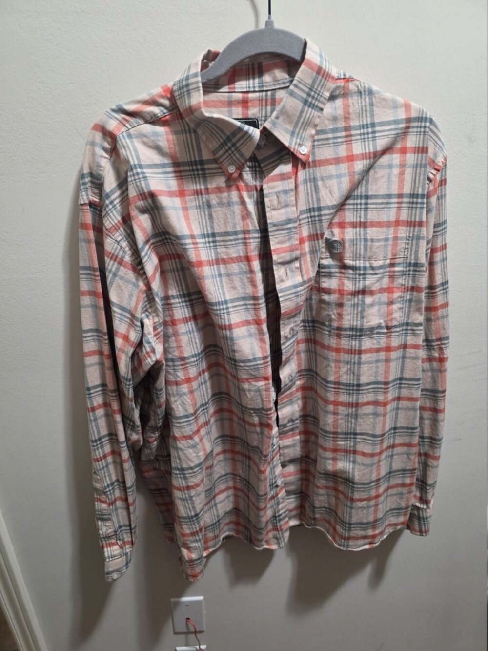 Heybo Men's Red Long Sleeve Plaid Button-Up Shirt Size L
